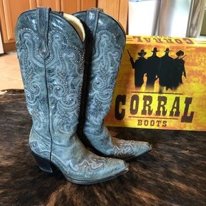 Distressed Grey Studded Corral Cowboy Boots